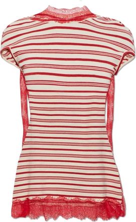 CHRISTOPHER ESBER Vestido Camiseta de Jersey con Ribete de Encaje a Rayas - Dresses - Mujer - Rojo - S