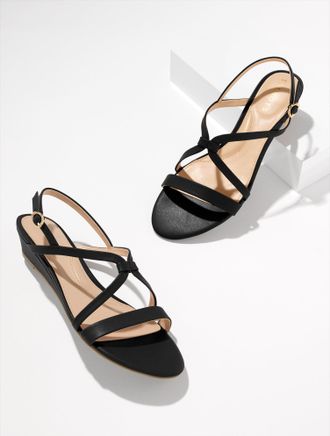 Talbots Capri Nappa Wedge Sandals - Black - 6M Talbots