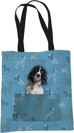 Bang Tidy Clothing English Springer Spaniel Gifts for Dog Lovers Owners - Reusable Shopper Shoulder Tote Bags - Cloth Fabric Gift Bag with Dogs on - BLUE