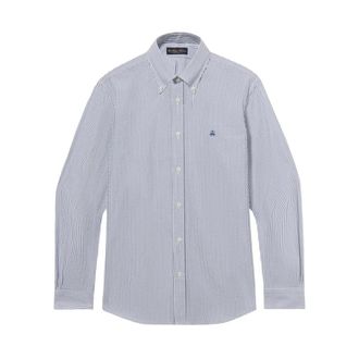 Brooks Brothers Regular Fit Seersucker Overhemd met Button Down Kraag - Heren - Casual Overhemden - Blauw - L - Katoen - Overhemden