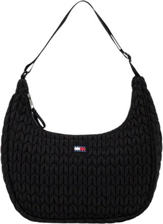 Tommy Hilfiger Tassen, Dames, Zwart, ONE Size, Polyester, Zwarte dames tas met ritssluiting