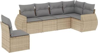 vidaXL Juego De Sof&aacute;s Jard&iacute;n Con Cojines 6 Pzas Rat&aacute;n Sint&eacute;tico Beige Vidaxl