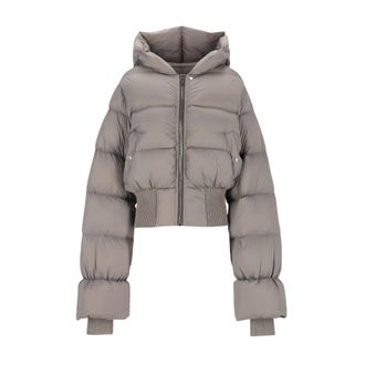 Rick Owens Jassen, Dames, Grijs, M, Katoen, Gecrinte Jas met Capuchon