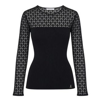 Patrizia Pepe Slim-fit trui met kanteffect - Dames - Truien - Zwart - Maat: M Katoen