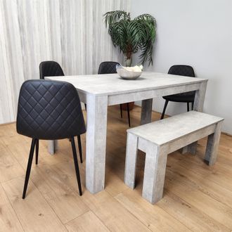Kosy Koala Dining Table Set With 4 Black Faux Leather Chairs & 1 Bench Dining Room Furniture in Brown
