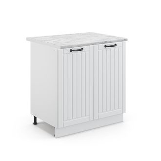 Vicco Armario Bajo Para Fregadero Fame-line, Blanco Casa De Campo, 80 Cm Con Estante, Et M&aacute;rmol Vicco