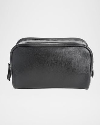 Royce Leather Monogrammed Double Zip Leather Toiletry Bag, Personalized