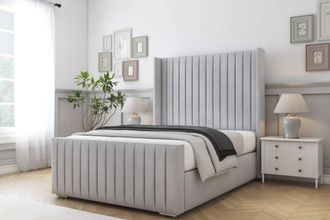 Comfort Beds Chester Naples Bed Frame With Mattress-50 Upholstered Wingback in Silver | Size: Single