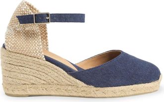 Castaner Schoenen, Dames, Blauw, 37 EU, Katoen, Carol gewassen katoenen espadrilles met enkelbandje met zijdelingse metalen gesp en 7 cm sleehak