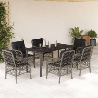 vidaXL Set Comedor Jard&iacute;n 7 Pzas Y Cojines Rat&aacute;n Sint&eacute;tico Gris Vidaxl