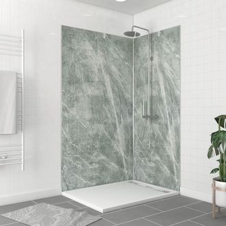 Aurlane Paneles De Pared De Paquete + Perfil De Esquina Cromada + 2 Perfiles De Acabado Cromado - 120x90x210 - Ice Verde 120