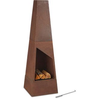 Relaxdays Relaxdays Chimenea Exterior Acero Corten, Caja Cenizas, Rejilla, Atizador, Brasero Jard&iacute;n Oxidado, 149x45x45 Cm, Marr&oacute;n