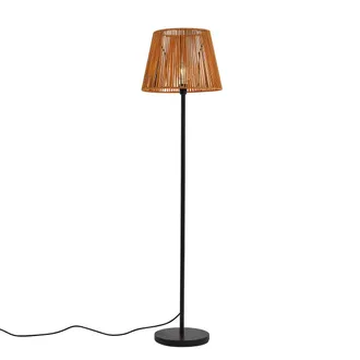 QAZQA Qazqa Japandi L&aacute;mpara De Pie Para Exterior Negra Con Pantalla De Cuerda Naranja Ip44 - Virginia Jayla Acero /pl&aacute;stico / Redonda Adecuado Para Led Max.