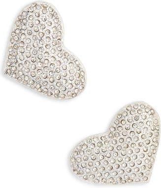 Nordstrom Rack Pav&eacute; Crystal Heart Stud Earrings in Clear- Silver at Nordstrom Rack