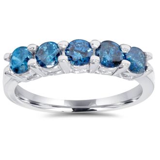 Pompeii3 1ct Blue Diamond Wedding Five Stone Ring 14k White Gold