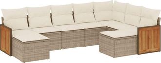 vidaXL Set De Sof&aacute;s De Jard&iacute;n 9 Pzas Con Cojines Rat&aacute;n Sint&eacute;tico Beige Vidaxl