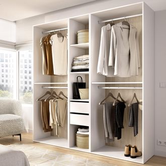 Dmora Armario Grande Rector, Habitaci&oacute;n 5 Estantes, Perchero, 2 Cajones, 45x205h Cm Blanco