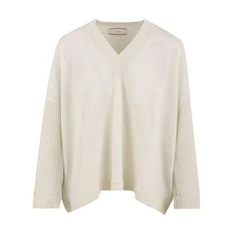 Akep Truien & Vesten, Dames, Beige, S, Wol, V-hals Oversized Trui