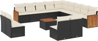 vidaXL Set Sof&aacute;s De Jard&iacute;n 14 Pzas Con Cojines Rat&aacute;n Sint&eacute;tico Negro Vidaxl