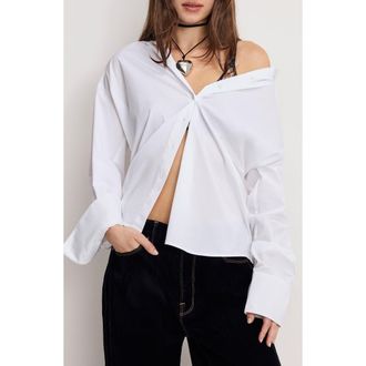 Good American Oversize Cotton Poplin Button-Up Shirt in White001 at Nordstrom, Size X-Large