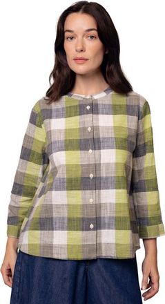 Celtic & Co. Collarless Swing Blouse in Slate /Green Check at Nordstrom, Size 10