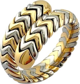 Bulgari Gold Silver Yellow Gold (18K) Stainless Steel Band Ring (Pre-Owned)