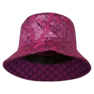 Gucci Pre-owned Lam&eacute; GG Monogram Bucket Hat - Dames - Pre-owned - Roze - Maat: ONE Size Lame