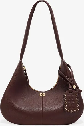 Ganni Brown Grained Medium Hobo Bag