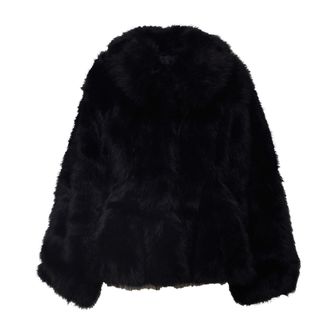Rotate Black Minta Faux Fur Flared Jacket