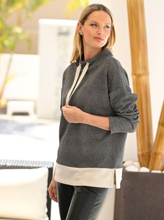 Heine Sweatshirt HEINE, Damen, Gr. 36, beige (sand, schlamm, fischgrat), 82% Baumwolle, 18% Polyester, gemustert, mehrfarbig, Sweatshirts Sweatshirt