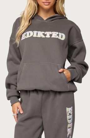 Edikted Mili Flower Logo Hoodie in Gray at Nordstrom, Size X-Small