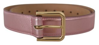 Dolce & Gabbana Womens Metallic Pink Polished Leather Logo Metal Buckle Belt - One Size