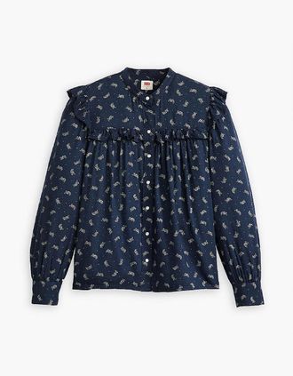 Levi's Womens Gianna Mock Neck Ruffle Sleeve Peasant Blouse - Paisley Sugar - Size: 10