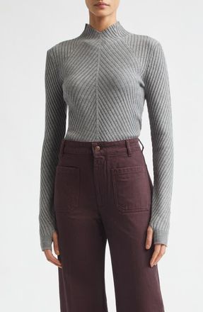 Victoria Beckham Merino Wool Rib Sweater in Grey Marl at Nordstrom, Size X-Small