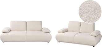 Beliani Sofa 3+2 Seater Set Off-White Boucle Upholstery Wooden Legs Adjustable Backrest & Armrests Living Room Furniture NACKA