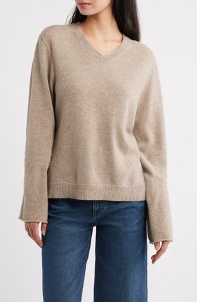 DL1961 V-Neck Long Sleeve Cashmere Sweater in Stone at Nordstrom, Size X-Small