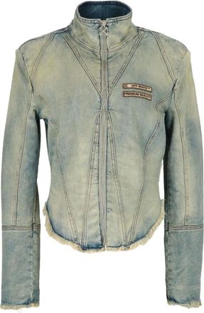 Off-white logo-detail frayed denim jacket - Blue
