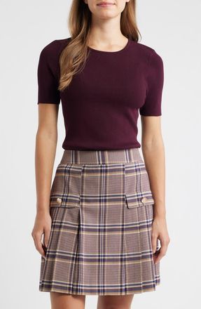 Tahari by ASL Short Sleeve Sweater in Plum at Nordstrom, Size X-Large P
