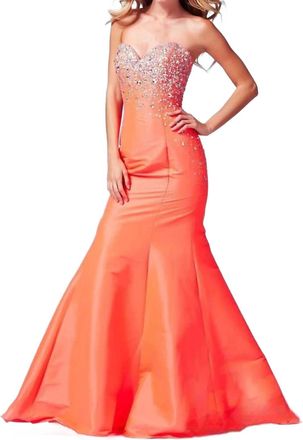 Mac Duggal Lace-Up Back Formal Dress In Neon Coral