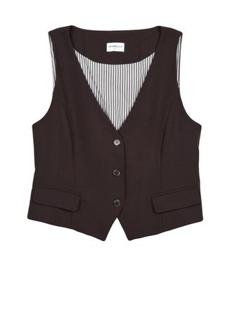 Marella V-Neck Brown Sport Vest with Lace-Up Back Detail
