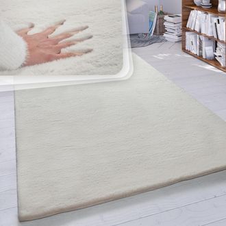 Paco Home Paco Home - Alfombra Pelo Largo Sal&oacute;n Sint&eacute;tica Suave Monocolor Diferentes Colores Y Tama&ntilde;os 200 Cm Cuadrado, Crema