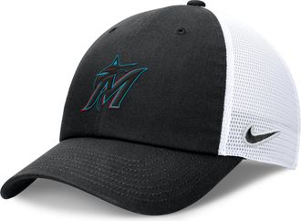 Nike Miami Marlins Evergreen Club Nike Mens MLB Trucker Adjustable Hat in Black | NB03093NMQM-BEE