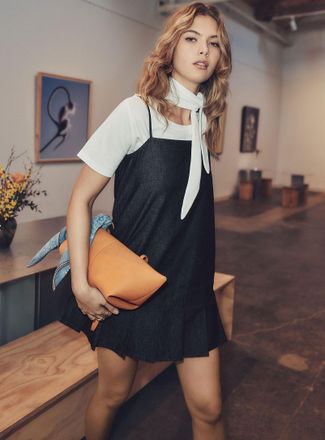 Icone Womens Lightweight pleated-hem denim minidress