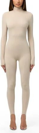 Naked Wardrobe Long Sleeve Stirrup Jumpsuit in Taupe at Nordstrom, Size X-Small
