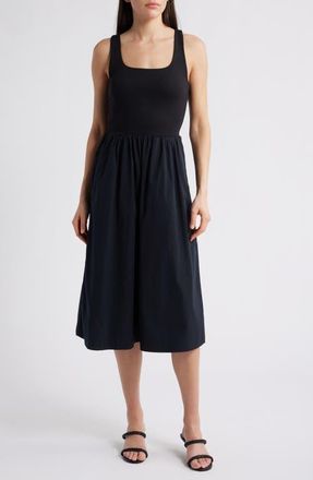 Spanx SPANXsmooth Jersey Mixed Media Midi Dress in Classic Black at Nordstrom, Size X-Large