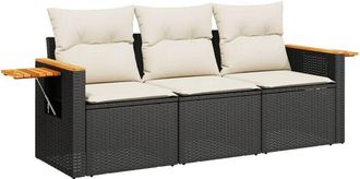 vidaXL Set De Sof&aacute;s De Jard&iacute;n Con Cojines 3 Pzas Rat&aacute;n Sint&eacute;tico Negro Vidaxl