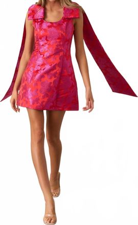 Sugarlips Floral Jacquard Mini Dress In Pink/ Red