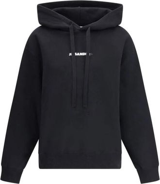 Jil Sander Minimalistische Hoodie met Handtekeningprint - Dames - Hoodies - Zwart - M - Hoodies & sweatvesten