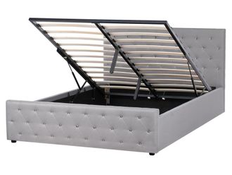 Beliani Cama matrimonial de tejido gris 160x200