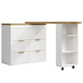 Urban Meuble Mesa de bar extensible con 6 cajones y rotaci&oacute;n 360&deg;, blanco